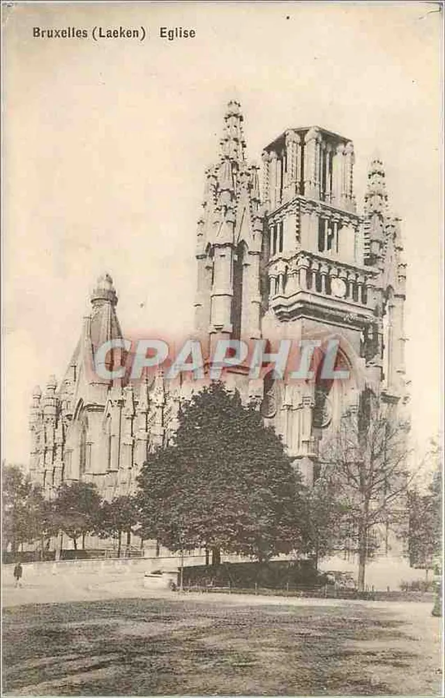 Bruxelas (Laeken) Igreja — vista da igreja gótica com uma árvore no primeiro plano — Grands Magasins de la Bourse, Editora - Frente