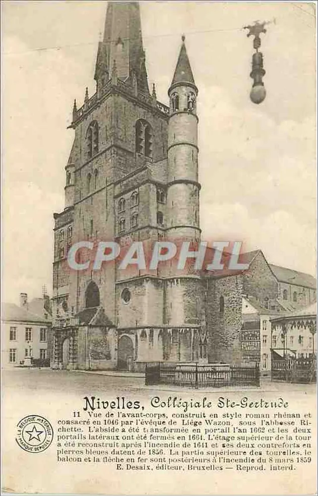 Nivelles, Kerk van Sint Gertrudis — Uitzicht op het voorgevel, uitgever E. Desaix, Brussel, n°11 - Voorkant