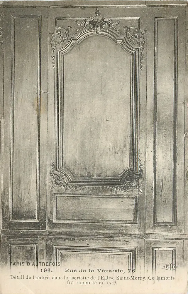 Paris d'autrefois — Detalhe de painéis em madeira na sacristia da igreja Saint-Merry — Editor E.D. n°26 - Frente