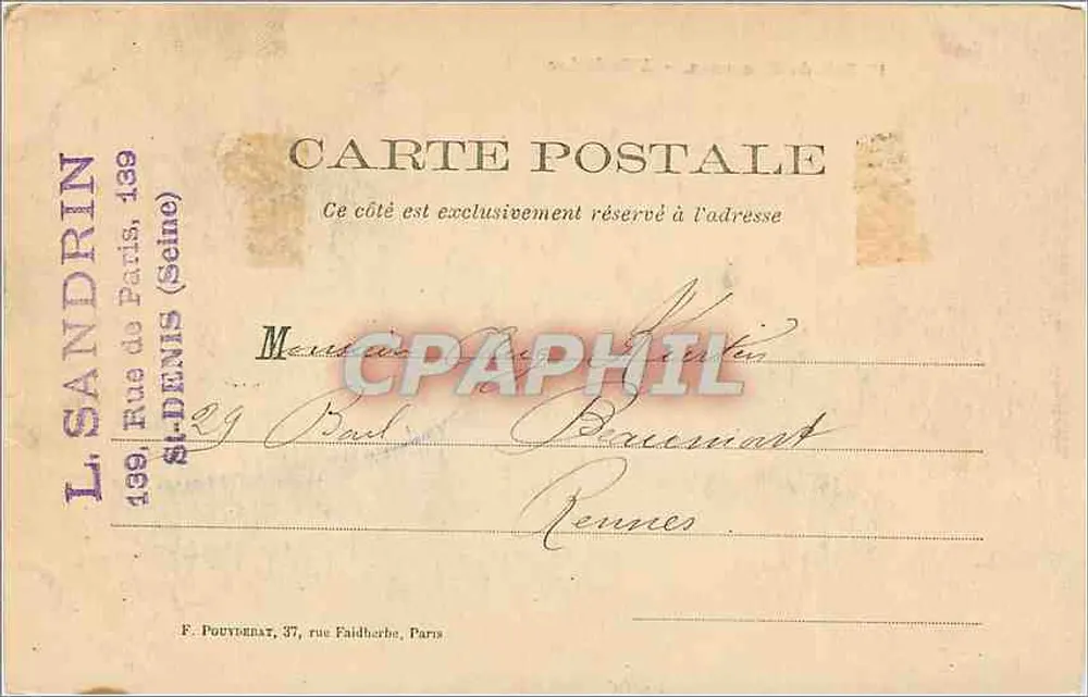 Bois de Vincennes — A Ilha do Lago — L. SANDRIN, 139 Rue de Paris (Seine) - Verso