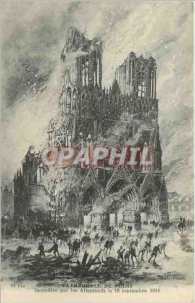 Catedral de Reims — incêndio pelos Alemães em 18 de setembro de 1914 — S. Béatson, 84 bis - Frente