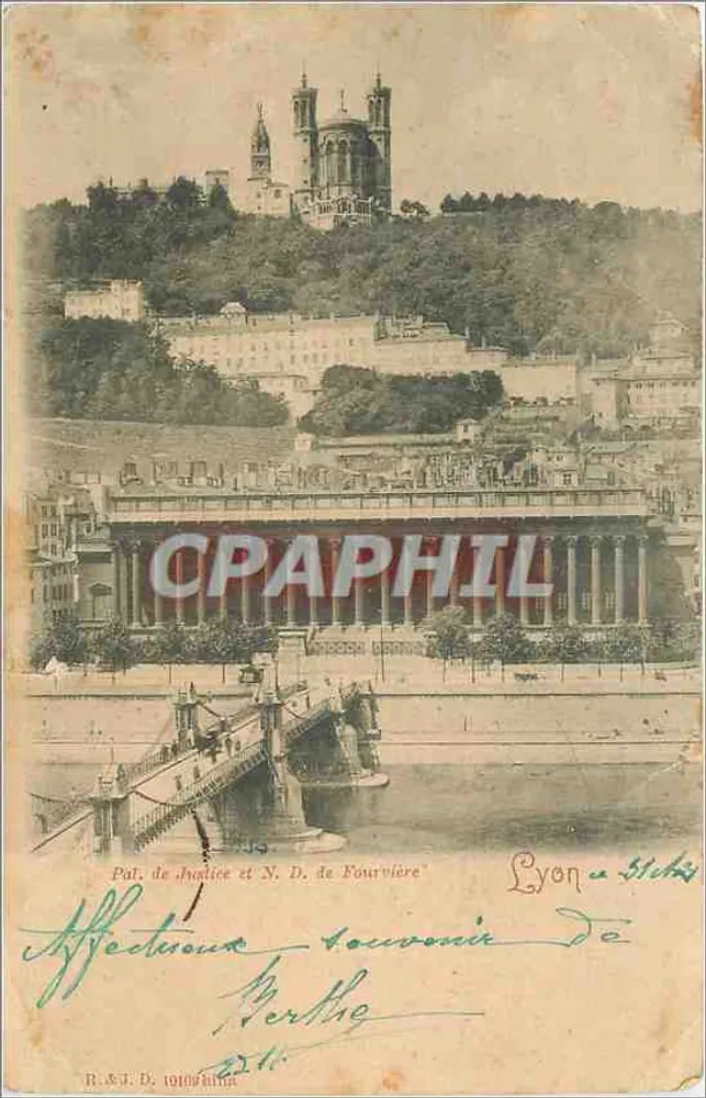 Palácio de Justiça e N.D. de Fourvière — Lyon, Ródano — R.&J.D. 1909 - Frente