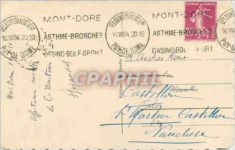Mont Dore - A Cruz e o Capucin — Edição do Mont-Dore, n°110 - Verso
