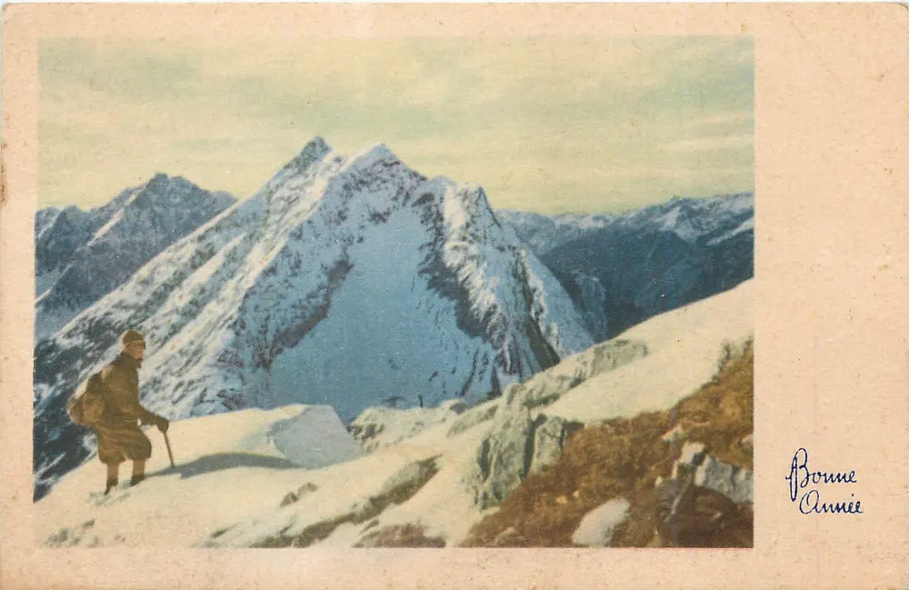 पर्वत में एक शिखरारोही — बर्फीले चोटियों का दृश्य — शुभ वर्ष - आगे