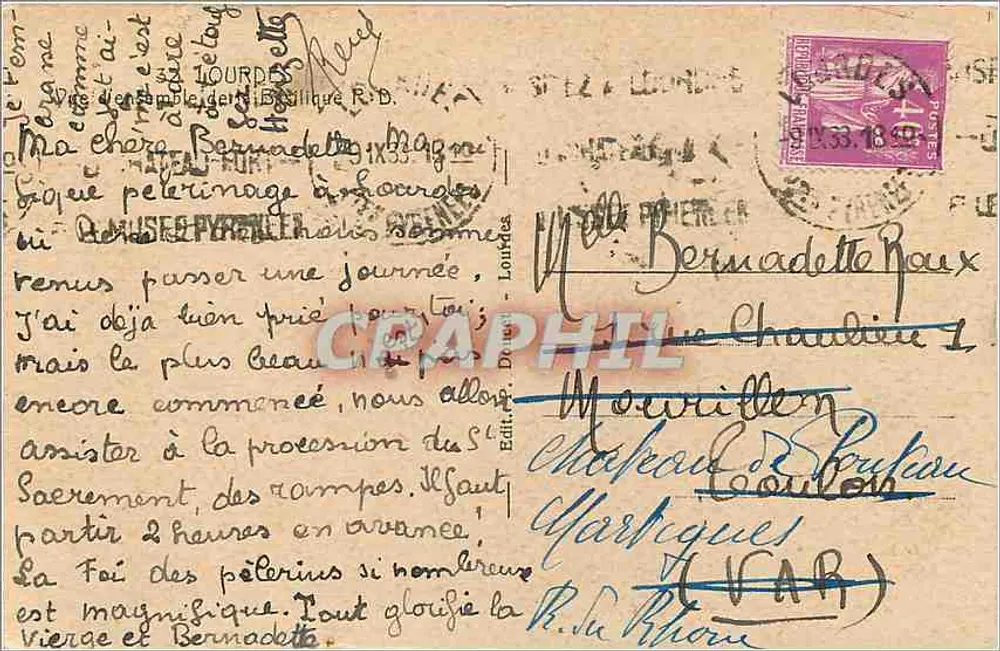 Lourdes — Santuário da Virgem — editor Doucet - Verso