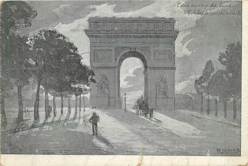 Paris no arco do Arco do Triunfo — desenho de H. Jamelet - Frente