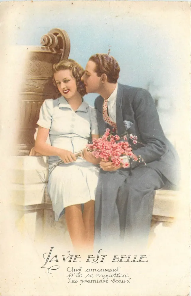 Vie est belle — Aux amoureux d'ivoire se rappellent les premiers vœux — Collection Chromatique N°1015, Imprimerie Yver, France - Recto