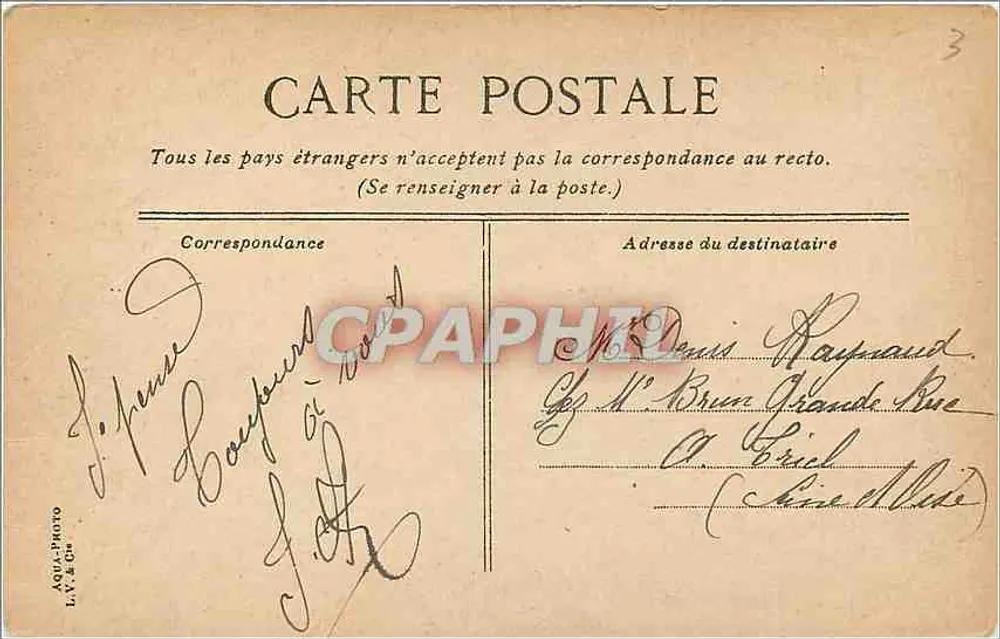 PARIS - Bois de Boulogne, La Cascade — editore L.V. & Cu - Verso