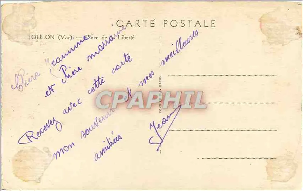 OULON (Var) — Place de Liberté — editor Corbin & Bacon - Verso