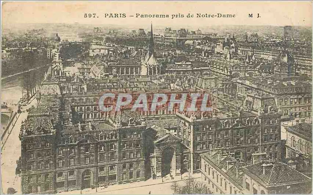 PARIS — Panorama tirado da Catedral de Notre-Dame — M J. — n° 597 - Frente