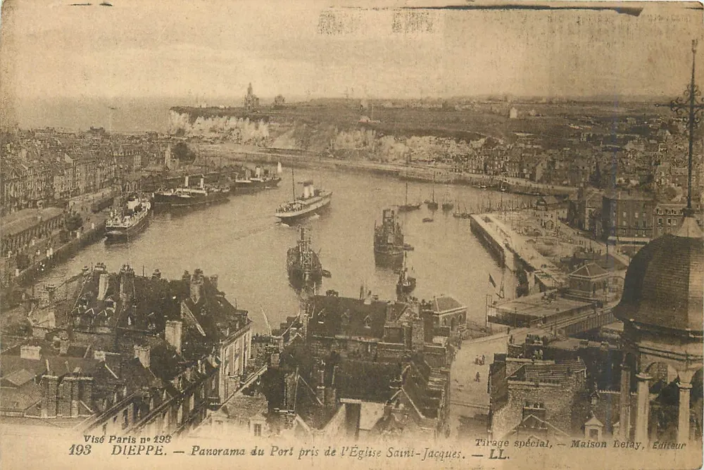 Dieppe — Panorama du Port pris de l'Église Saint-Jacques — Visé Paris n°193 — Tirage spécial, Maison Belay, Éditeur — LL. - Recto