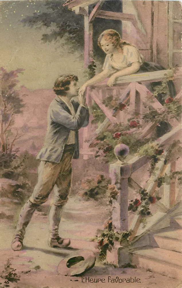 L'Heure favorable — scène de romance nocturne — éditeur non visible, n° 45 - Recto