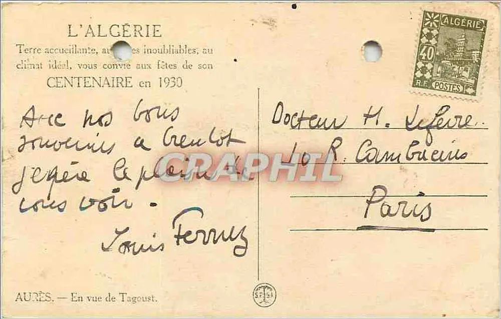 Aurès — Vista de Tagoust — Argélia - Verso