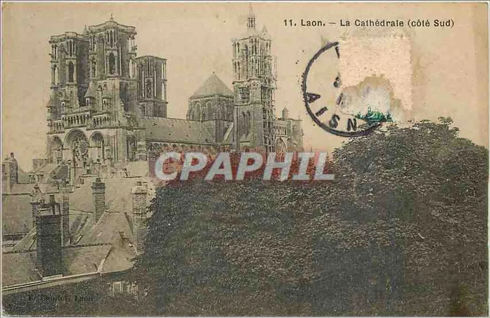 Laon — A Catedral (lado Sul) — Editor: P. Poupel, Laon, n°11 - Frente