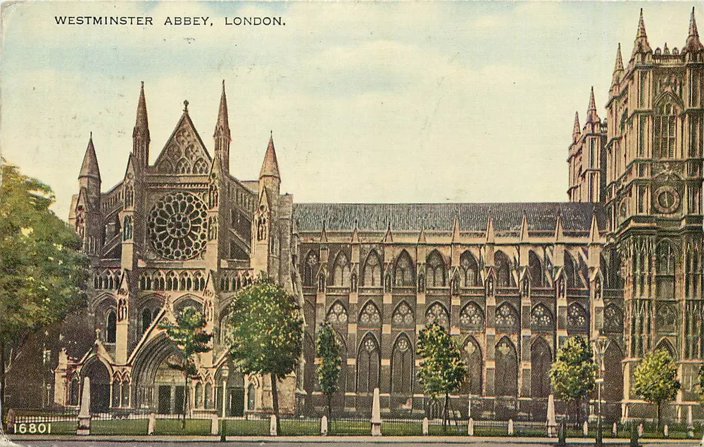 Westminster Abbey, Londen — uitzicht op de gevel en het klooster — serie 16801 - Voorkant