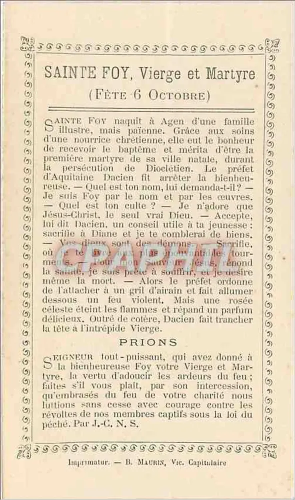 Santa Foy Vergine e Martire di Agen — Tipografia B. Maurin - Verso