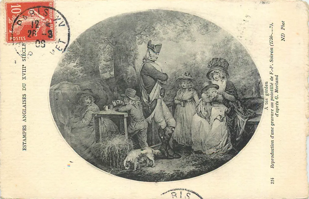 Um jardim inglês no século XVIII — Reprodução de uma gravura de F.-P. Soiron segundo G. Morland — ND Phot, n°214 - Frente