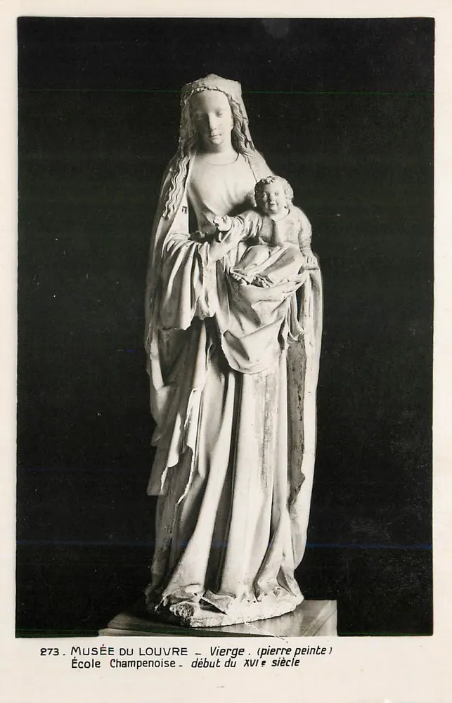 Virgem — estátua em pedra pintada, escola champenoise, início do século XVI — Museu do Louvre, n° 273 - Frente