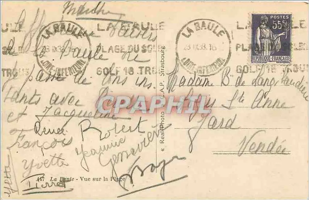 La Baule — Vista da Praia — editor C.A.P. n°437 - Verso