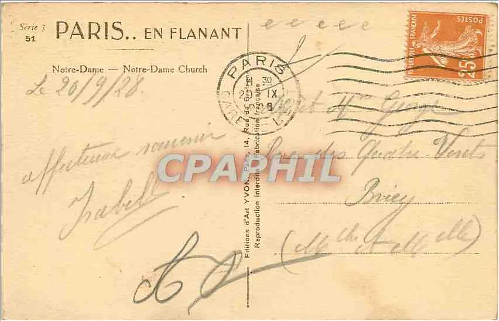Nossa Senhora de Paris — Vista da fachada — Éditions d'Art Yvon, série 51 - Verso