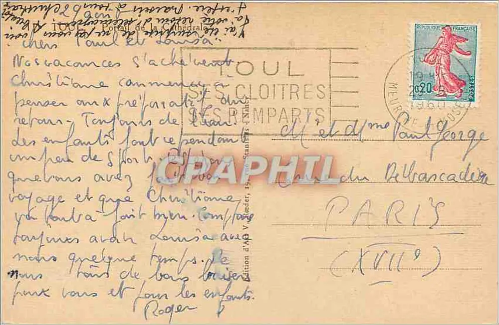 Portail de la cathédrale — Toulouse — éditeur ROEEDER - Verso