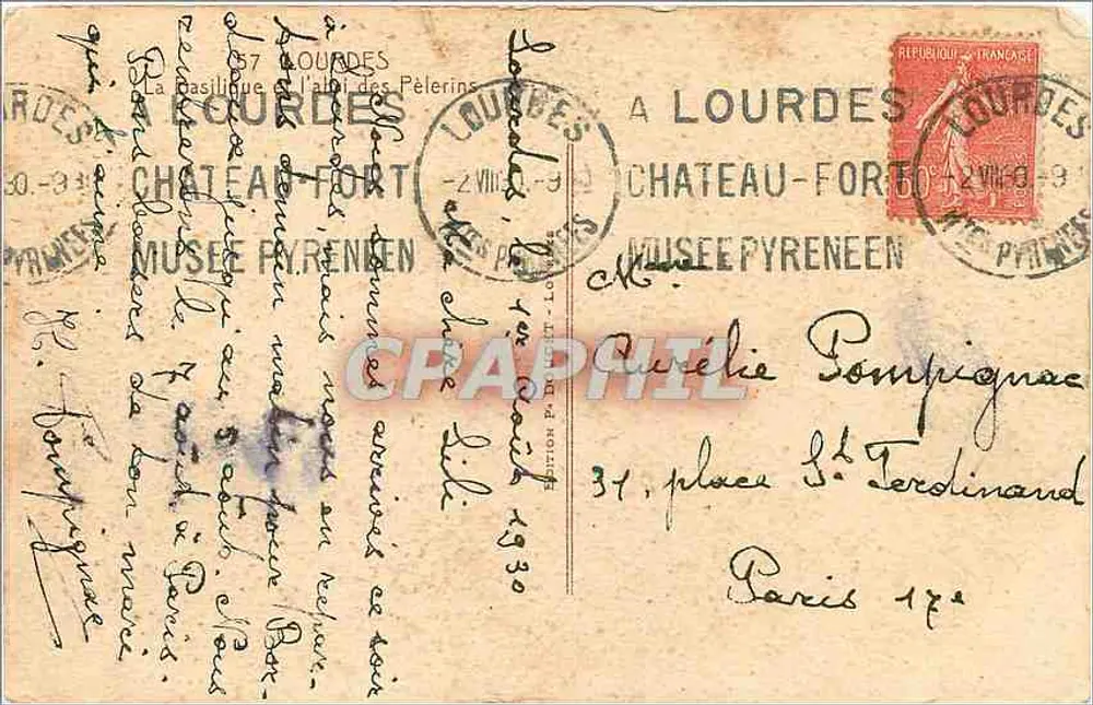 Lourdes — Kasteel-Fort en basiliek — uitgever Dorice - Achterkant