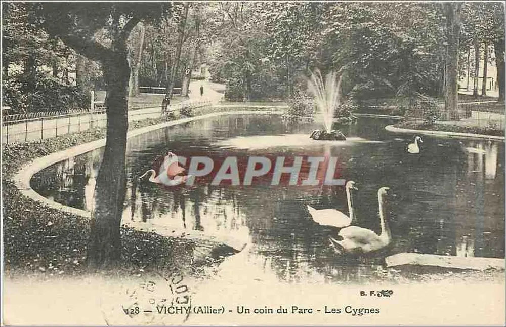 Vichy (Allier) — Un coin du Parc - Les Cygnes — B. F. n°128 - Recto