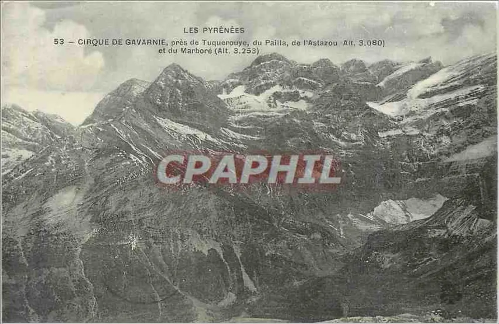 Cirque de Gavarnie, près de Tuquerouye, du Pailila, de l'Astazou et du Marboré — Les Pyrénées — Éditeur non identifié, n° 53 - Recto