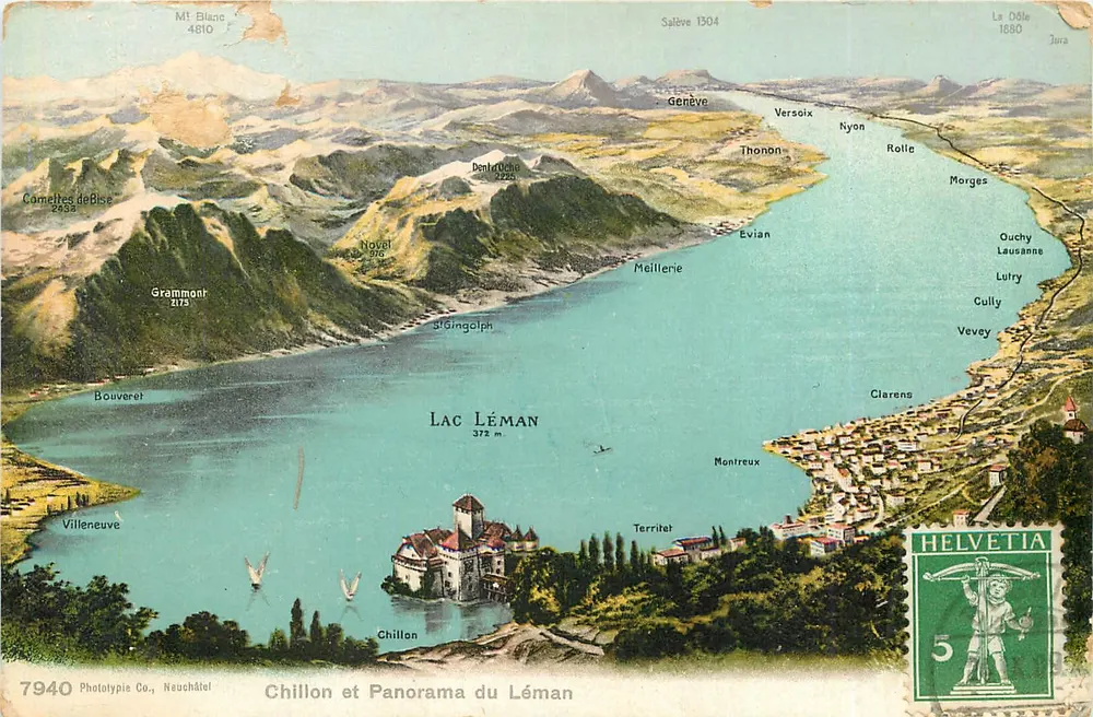 Chillon e Panorama do Léman — Phototypie Co., Neuchâtel — n°7940 - Frente