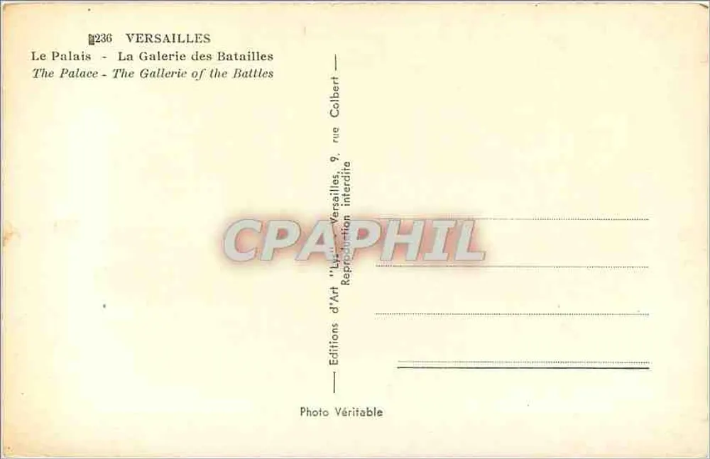 Versailles — La Galerie des Batailles — Éditions d'Art 'Lys' - Verso