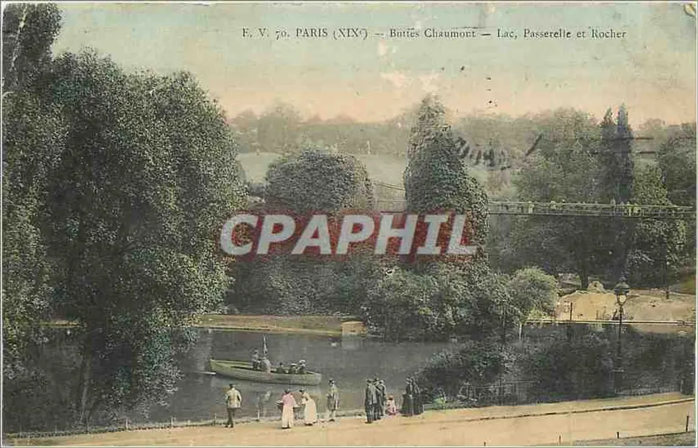 Bois de Boulogne — Lac, passerelle et rocher — Éditeur F. V. 70, Paris (XIXe) - Recto
