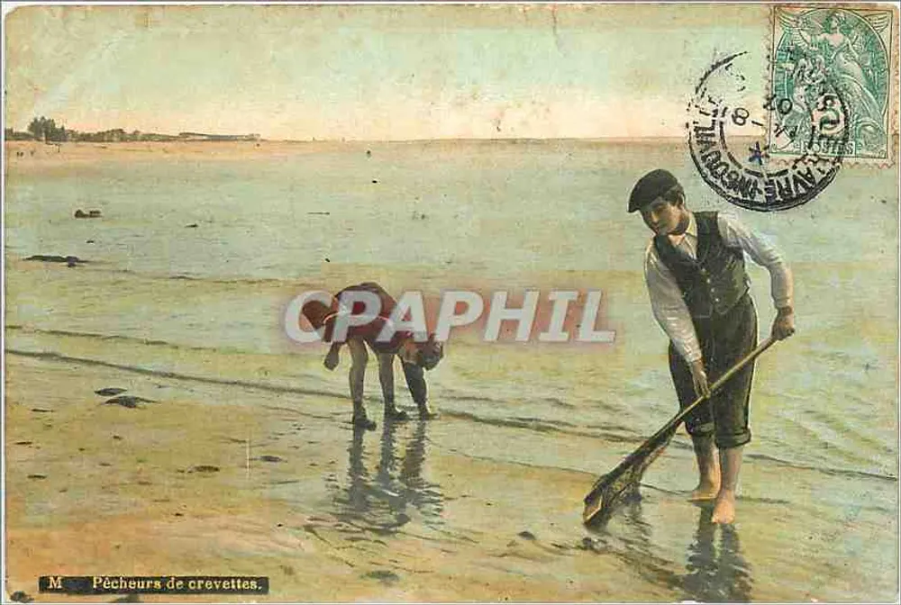 Rybakowie kryl — scena plażowa — wydawca Aqua-Photo, L. V. & Cie - Paryż - Awers