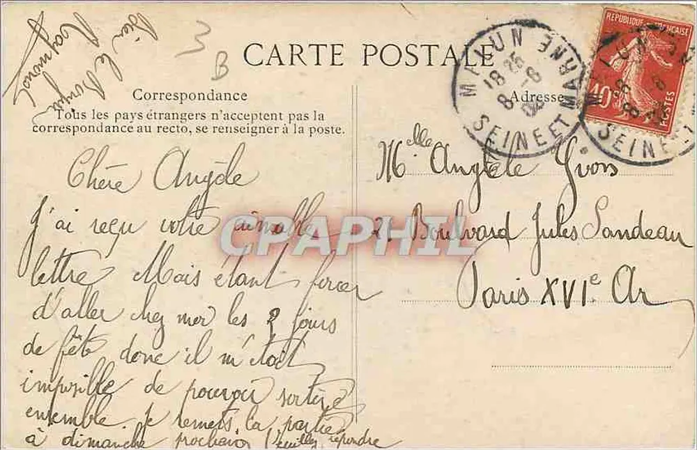Palácio de Fontainebleau — Gabinete da Abdicação — Editor E.P.D. n° 265 - Verso