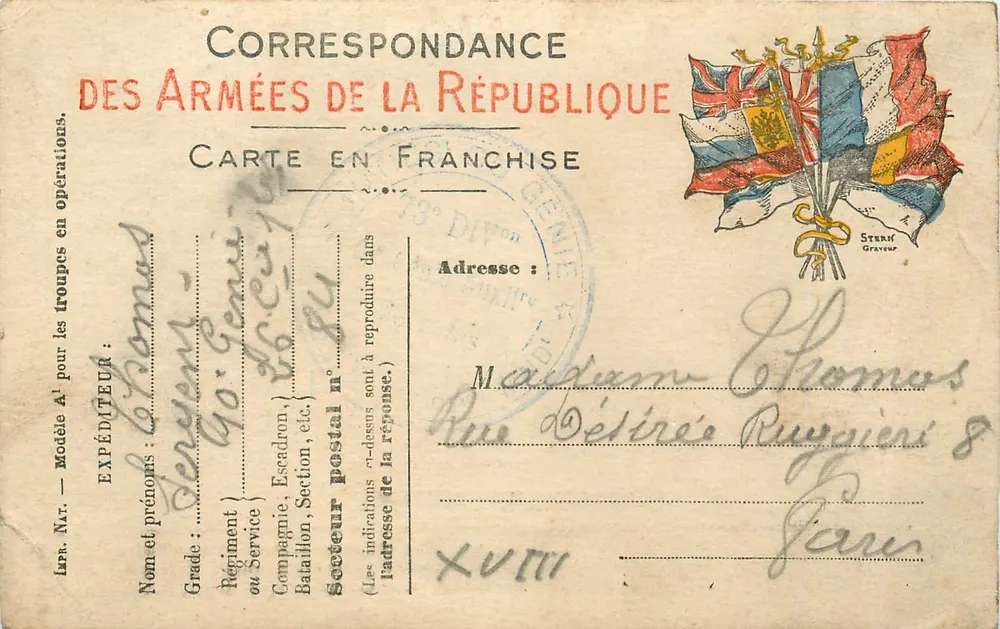 Korrespondenz der Armee der Republik - Frei Postkarte - Stank Graven - Vorderseite