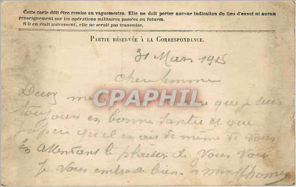 Korrespondenz der Armee der Republik - Frei Postkarte - Stank Graven - Rückseite