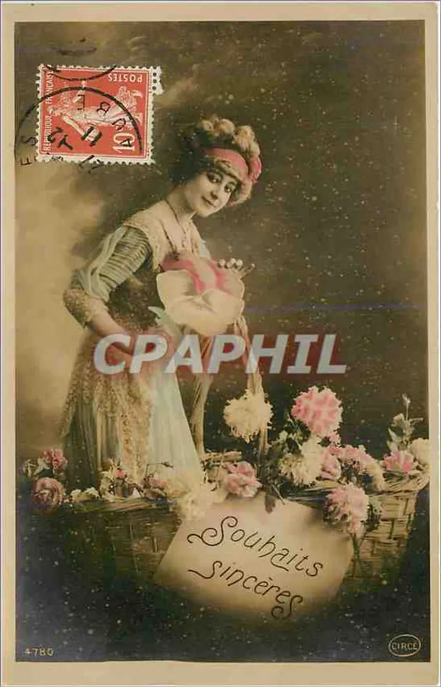 Mulher com cesta de flores — Desejos sinceros — Curce, n° 4780 - Frente