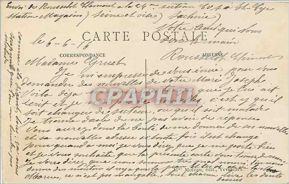 Parque de VERSAILLES — Le Haut du Tapis Vert — editor Moreau, edições de Versailles - Verso
