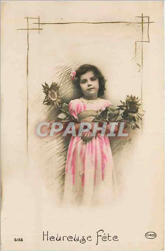 Menina em vestido rosa — 'Heureuse Fête' — Circe, n° 5155 - Frente