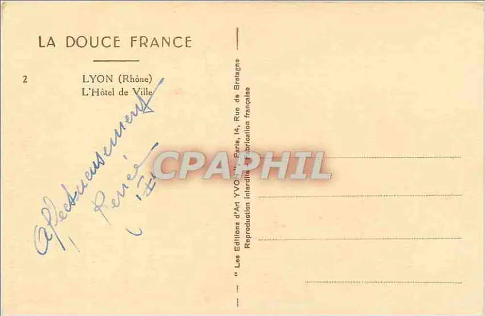 L'Hôtel de Ville de Lyon — Rhône — Éditions d'Art Yvon, Paris - Verso