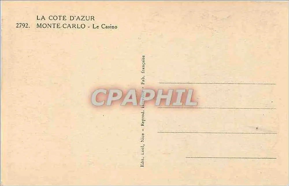 Monte-Carlo — Le Casino — Reproduction française, éditeur Nice - Verso
