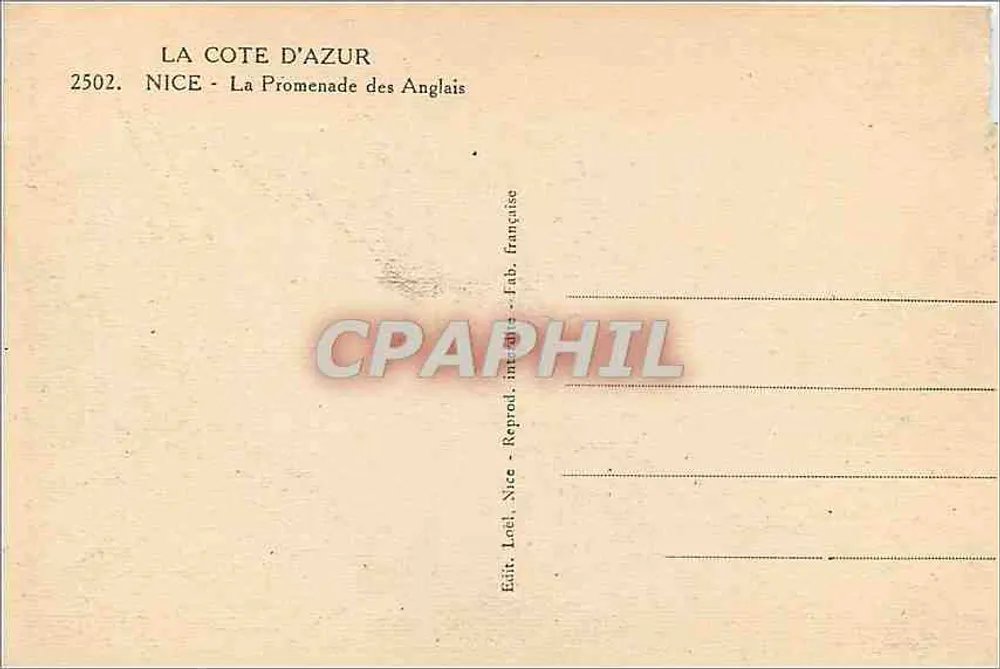 Nice - A Promenade dos Ingleses — Costa do Azul, série 2502, edição Loël, Nice - Verso