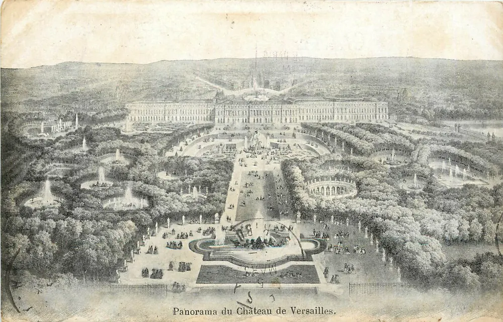Panorama do Castelo de Versalhes — vista aérea — IMP. NOU. PHOT., 75, RUE FONDARY, PARIS - Frente