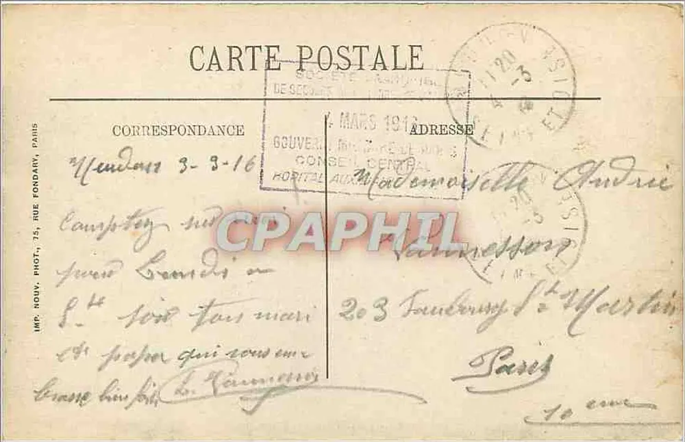 Panorama do Castelo de Versalhes — vista aérea — IMP. NOU. PHOT., 75, RUE FONDARY, PARIS - Verso