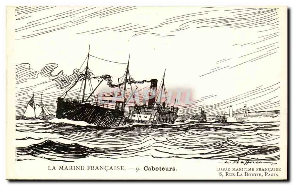 Die französische Marine — 9. Küstenboote — Französische Maritime Liga, 8 Rue La Boétie, Paris - Vorderseite
