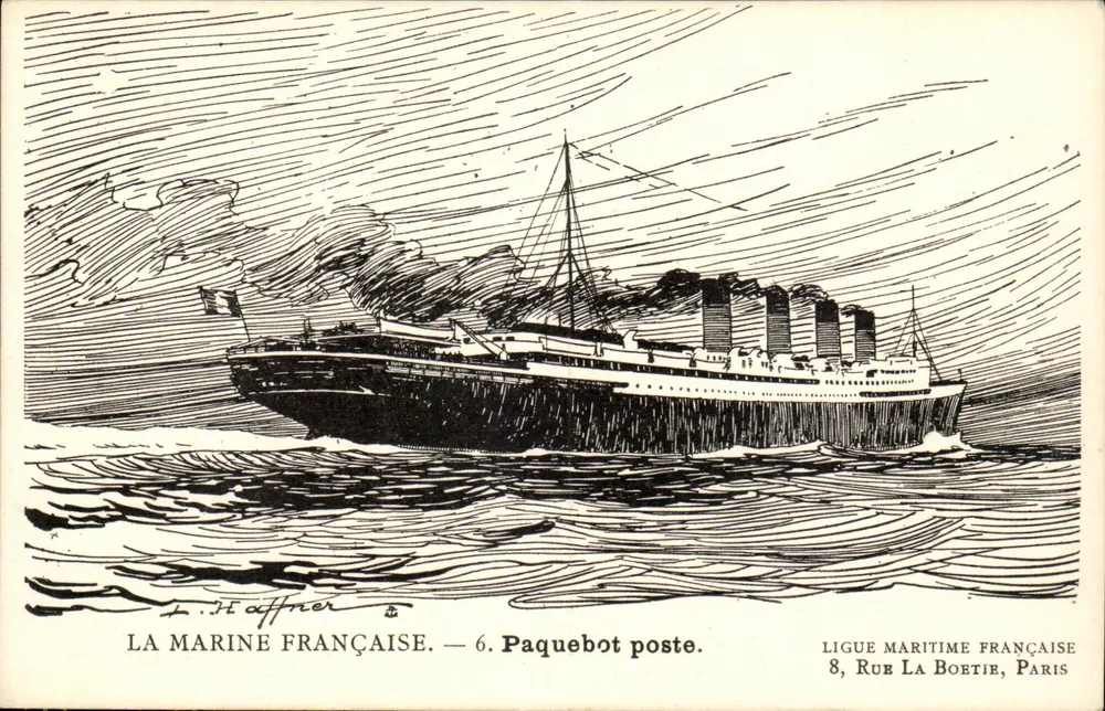 La Marine Française — 6. Paquebot poste — Ligue Maritime Française, 8, Rue La Boetie, Paris - Vorderseite