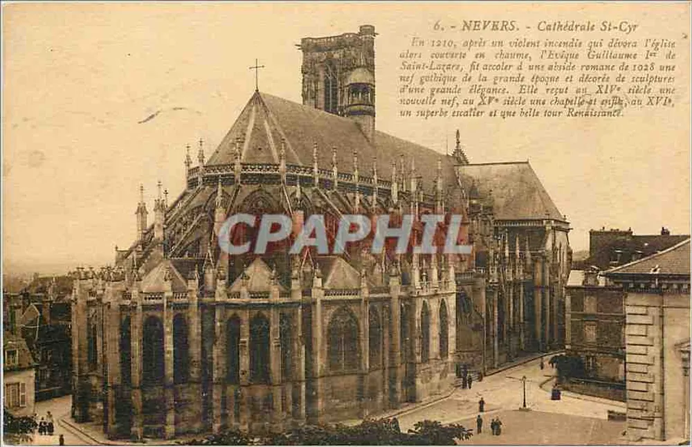 Nevers - Catedral de São Ciro — vista do edifício com inscrição histórica — editor desconhecido, n°6 - Frente