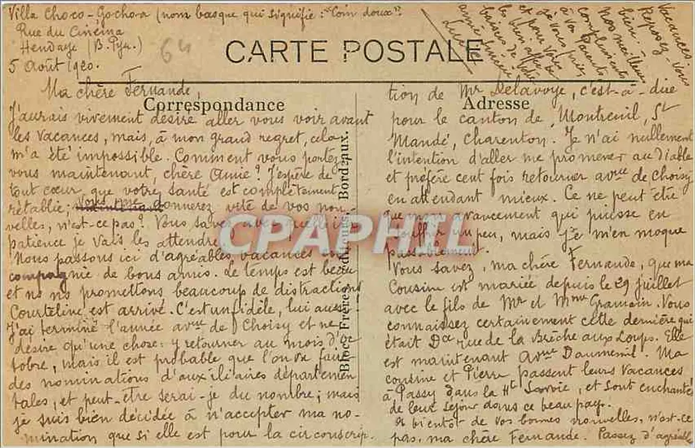 Hendade (Fontarabie) — Ansicht der Bidassoa — BR-3041 — Verlag F.S.B. - Rückseite