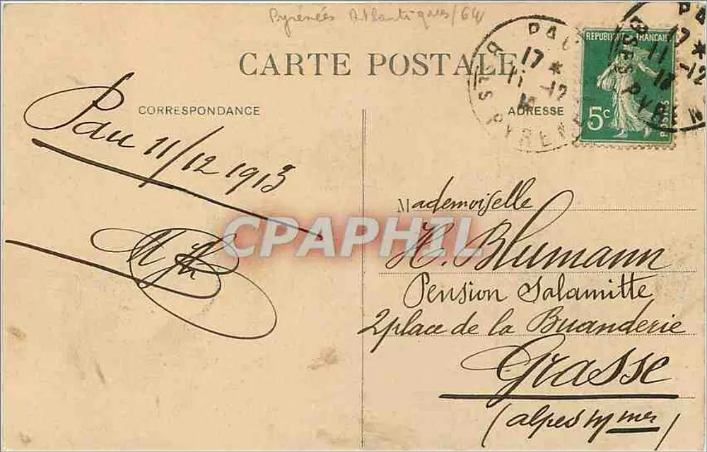 PAU - Le Château National vu du Grand Parc — éditeur non identifié, n° de série 3 - Verso
