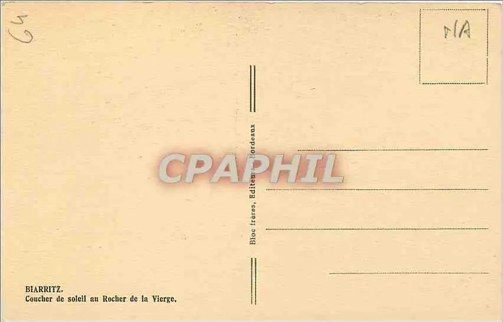 Biarritz — Coucher de soleil au Rocher de la Vierge — Éditeur Jordeaux - Verso