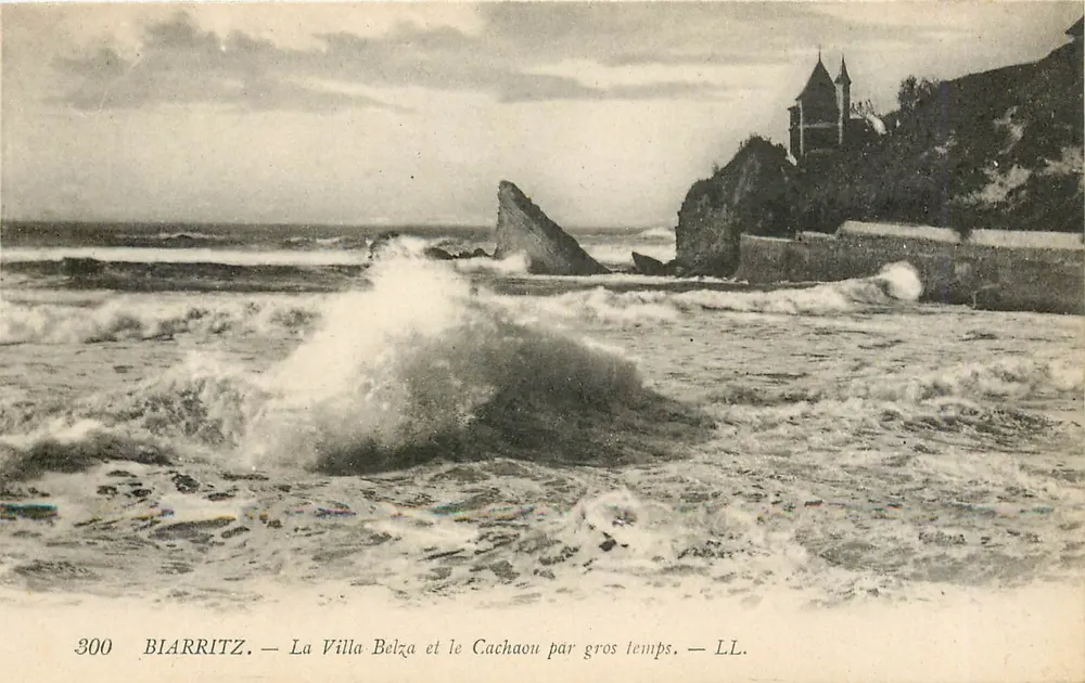 Biarritz — Ansicht der Villa Belza und des Cachao bei stürmischem Wetter — LL. n° 300 - Vorderseite
